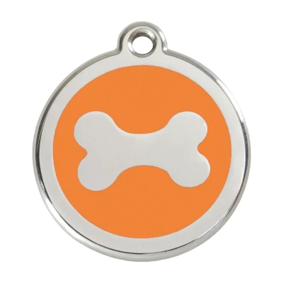 Afbeelding van Bone orange roestvrijstalen hondenpenning large/groot dia. 3,8 cm RedDingo