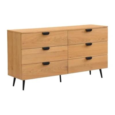 Afbeelding van Vente unique Ladekast met 6 lades MDF Kleuren: houtlook en zwart SINOLO L 140 cm x H 76 D 40