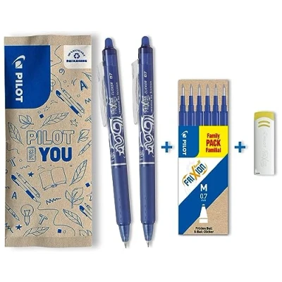 Afbeelding van PILOT Lot de 2 Frixion Ball Clicker + 1 Set 6 recharges Gomme Stylo rétractable effaçable à encre thermosensible roller rechargeable et ergonomique Bleu Pointe moyenne