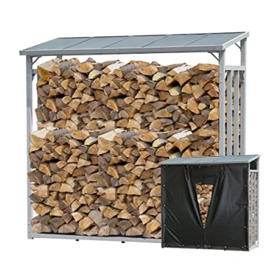 Afbeelding van QUICK STAR Aluminium brandhoutrek XXL 185 x 70 cm met weerbescherming 2,3 m3 Brandhouthouder