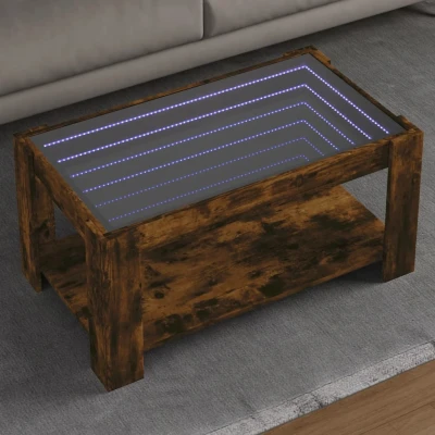Afbeelding van Salontafel met LED 93x53x45 cm bewerkt hout gerookt eikenkleur