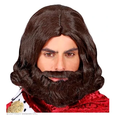 Afbeelding van Widmann Koning Prins &amp; Adel Kostuum Pruik Middeleeuwen Met Baard Bruin Carnavalskleding Verkleedkleding