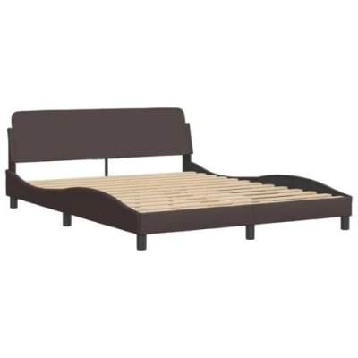 Afbeelding van Bedframe met hoofdbord stof donkerbruin 160x200 cm
