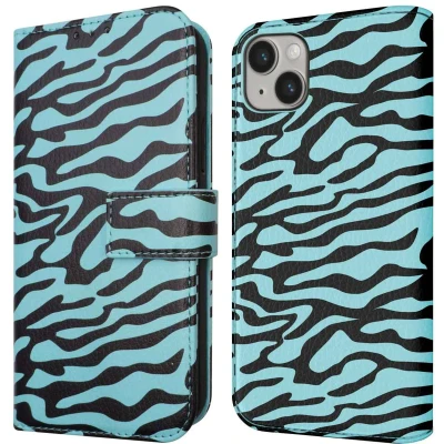Afbeelding van iMoshion Hoesje Geschikt voor iPhone 14 Met Pasjeshouder Design Bookcase smartphone Meerkleurig / Black Blue Stripes