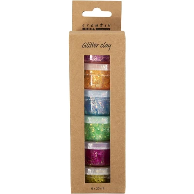 Afbeelding van Creativ Company Glitter Clay 6x20 ml Basiskleuren