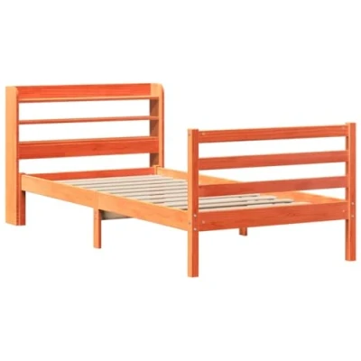Afbeelding van Bedframe met hoofdbord massief grenenhout wasbruin 75x190 cm