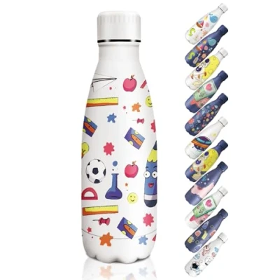 Afbeelding van HoneyHolly 18/8 roestvrijstalen thermosfles, 350 ml, BPA vrij, waterfles, vacuüm geïsoleerd, druppelvrij, thermosfles voor kinderen, school