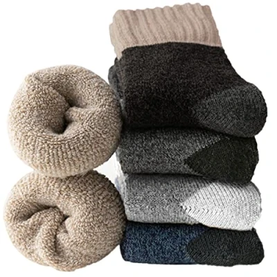 Afbeelding van Josnown Warme herensokken, 5 paar dikke thermische wintersokken van wol met zachte sponszool, voor wandelen, hardlopen, schaatsen, maat 39 45