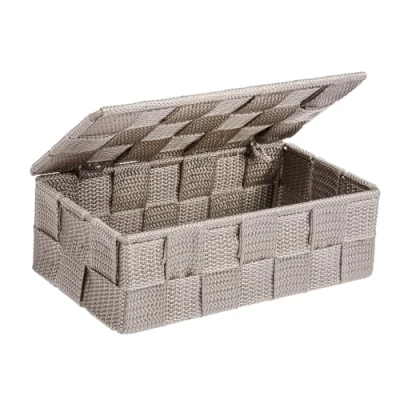 Afbeelding van WENKO Adria mini badkamerorganizer met deksel taupe Aufbewahrungsbox, Badkorb mit Deckel, polypropyleen, 18 x 6.5 10 cm,