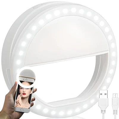 Afbeelding van Retoo Selfie ringverlichting voor mobiele telefoon met 3 instelbare kleuren en 36 leds, oplaadbaar via USB, make up, YouTube video Instagram, ideaal smartphone