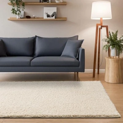Afbeelding van Interiyou Sofia hoogpolig tapijt 133x190 cm crème pluizig effen zacht