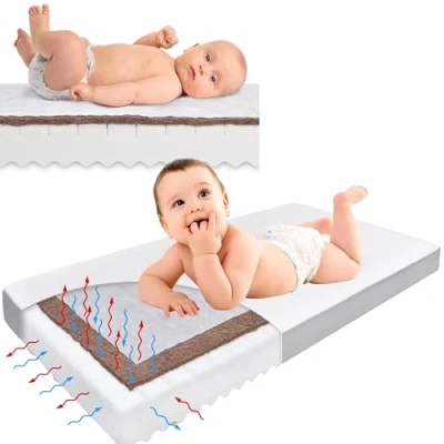Afbeelding van matras voor babybed, 60 x 120 cm, van kokosschuim, premium 11 cm dik, hoogwaardig schuim, dubbelzijdig, Oeko Tex gecertificeerd