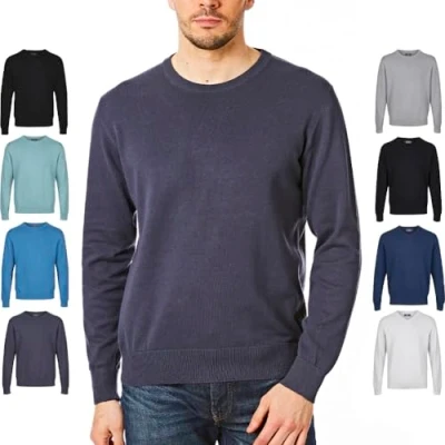 Afbeelding van Castle Point CSPKNT003 Gebreide herentrui, ronde hals, 100% zacht katoen, marineblauw, maat L