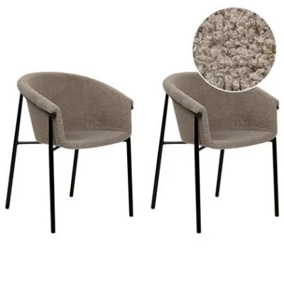 Afbeelding van AMES Eetkamerstoel set van 2 Taupe Bouclé