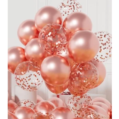 Afbeelding van AULE Roségouden confettiballon, 42 stuks, 30,5 cm, verjaardag, roségoud, heliumballonnen, meisjes, dames, opblaasbare ballon, decoratie voor gender reveal bruiloft