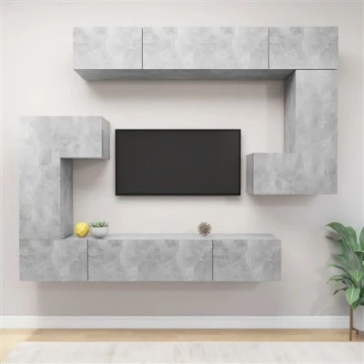 Afbeelding van vidaXL 8 delige Tv meubelset bewerkt hout betongrijs