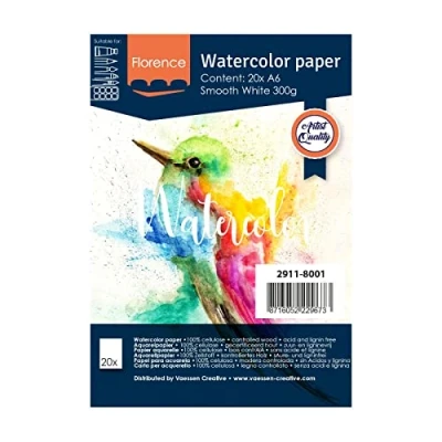 Afbeelding van Aquarelpapier Intense White A6 300 grams Gladde Structuur Smooth Florence 20 vellen