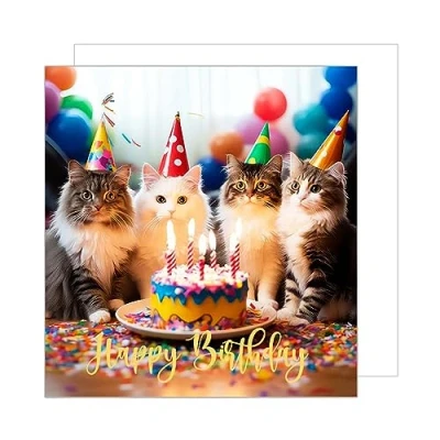 Afbeelding van Edition Seidel Hoogwaardige vierkante verjaardagskaart met envelop, wenskaart, Happy Birthday, ticket, heren, dames, jongeren, kinderen, katten, coole humor, feesttaart (GQ122)