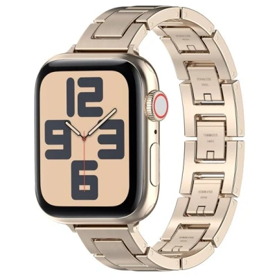 Afbeelding van Apple watch Slim Stainless steel quick release band (small) Starlight / sterrenlicht Geschikt voor 38mm 40mm 41mm 42mm