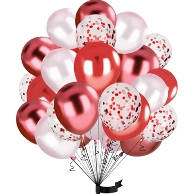 Afbeelding van 30 stuks rode ballonnen van cm, en roze confettiballonnen, latexballonnen voor verjaardag, bruiloft, babyshower, decoratie