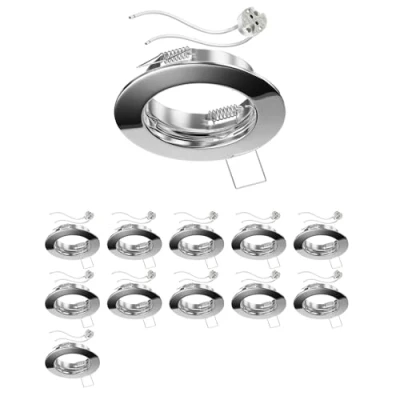 Afbeelding van ledscom.de 12 plafondinbouwframes FERE, rond, glanzend chroom (LED/halogeen/MR16/50 mm) incl. GU5.3 fitting