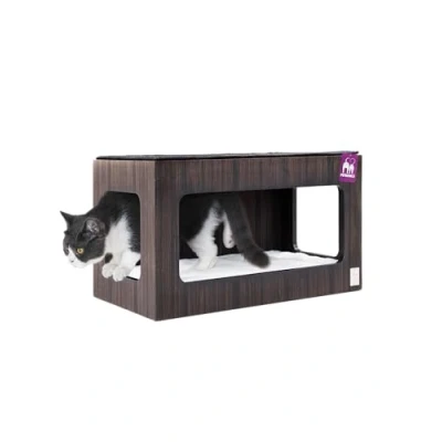 Afbeelding van Petrebels Wandmeubel wandmontage Klimmuur Kat Kattenmuur Box 60 Wengé x 35 cm