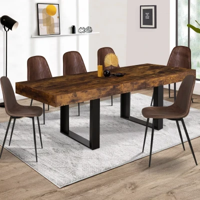 Afbeelding van Table à manger extensible PHOENIX 6 10 personnes bois effet vieilli et noir 160 200 cm