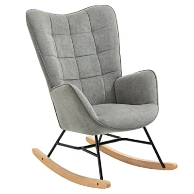 Afbeelding van MEUBLE COSY Schommelstoel voor borstvoeding, Scandinavisch, vrijetijdsstoel van stof met poten hout, metaal, woonkamer, slaapkamer, massief, donkergrijs, 66 x 84 97 cm