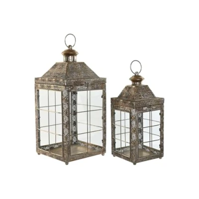 Afbeelding van Straatlantaarn Home ESPRIT Gouden Metaal Kristal Arabisch 26 x 53 cm (2 Onderdelen)