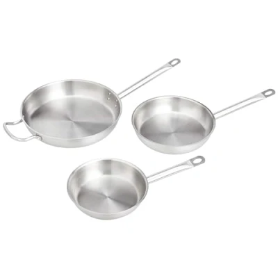 Afbeelding van AmazonCommercial 3 delige koekenpan set, roestvrij staal en aluminium met pannen van 20, 24 30 cm