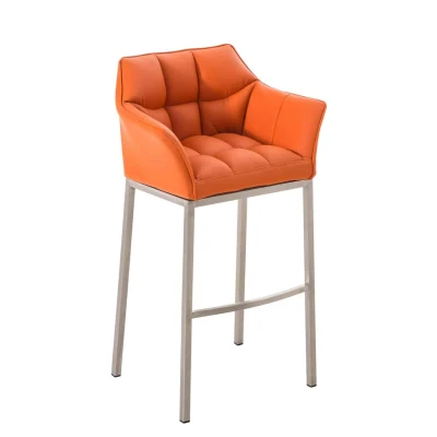 Afbeelding van Barkruk Sarpsborg Kunstleer met 4 poots Mat geborsteld RVS frame, Oranje