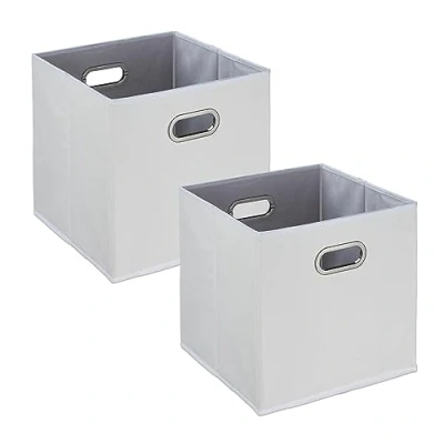 Afbeelding van Relaxdays opbergmand stof set van 2 wit vierkant opvouwbare mand badkamermand