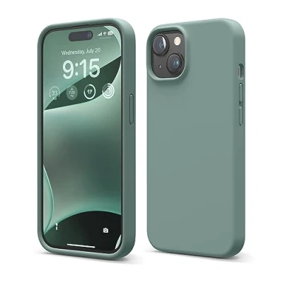 Afbeelding van elago Liquid siliconen hoesje compatibel met iPhone 15 (4&quot;), hoogwaardige siliconen, volledige bescherming 4 laags schokbestendig telefoonhoesje, zachte microvezel anti kras voering (Nachtgroen)
