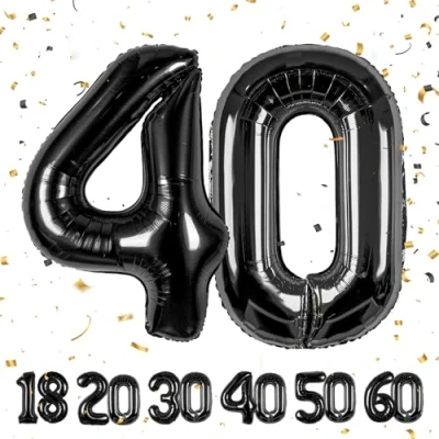 Afbeelding van Ballonnen verjaardag 40 nior 100 cm ballon cijfer 40, nummer Happy Birthday decoratie, ballonnen, verjaardagsfeest, jaren vliegen dankzij heliumballonnen