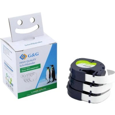 Afbeelding van G&amp;G Labeltape Tapekleur: Wit Tekstkleur: Zwart 12 mm 4 m