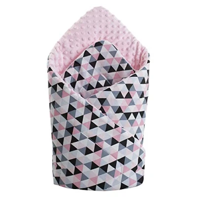 Afbeelding van Medi Partners Minky Hoofdkussen, 100% katoen, 75 x cm, dubbelzijdig, zacht, het hele jaar door, multifunctioneel, hypoallergeen, voor baby&#039;s (driehoeken, lichtroze, minky)