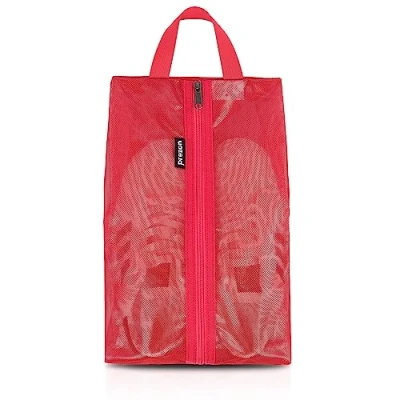 Afbeelding van schoenentas voor op reis, waterdicht TPU mesh, robuuste YKK ritssluiting, vuilafstotende schoenenzak, schoenenorganizer met reis of het opbergen thuis, rood,