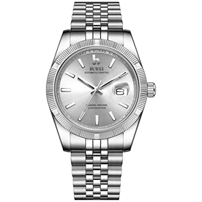 Afbeelding van BUREI heren automatische horloges 24 wijzerplaat analoge datumweergave saffierkristallen lens met roestvrijstalen band (goud zilver zwart)