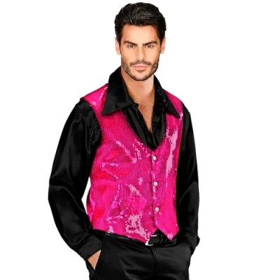 Afbeelding van Widmann Jaren 20 Danseressen Kostuum Showmaster Pailletten Vest Roze Man Large Carnavalskleding Verkleedkleding