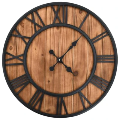 Afbeelding van Wandklok vintage stijl quartz mechanisme XXL 60 cm hout metaal