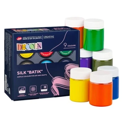 Afbeelding van Decola Nevskaya Palitra textielverf op zijde 9 x 50 ml batik textielverfset wasbare stofverf/textielverf kwaliteit