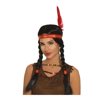 Afbeelding van Fiestas Guirca Indianen pruik met vlechten Carnaval accessoires Pruiken