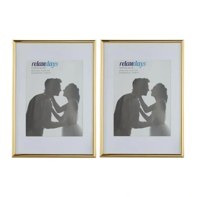 Afbeelding van Relaxdays Set van 2 fotolijsten DIN A4 met passe partout 15 x 20 cm en glasplaat goud