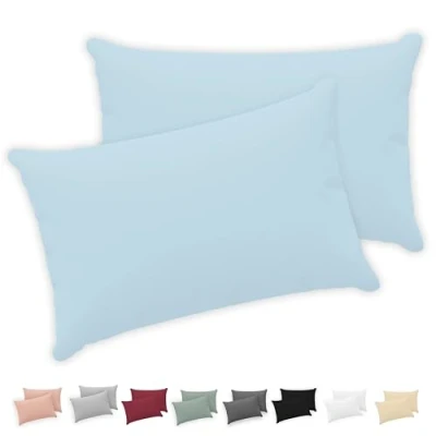 Afbeelding van Twinzen® Kussensloop, 40 x 70 cm, 100% jersey katoen, 150 g/m², blauw, kussensloop met ritssluiting, Oeko Tex gecertificeerd, 2 stuks
