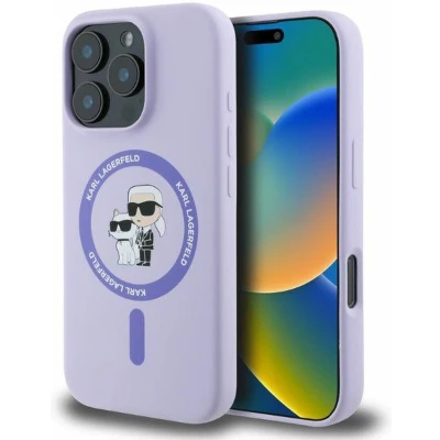 Afbeelding van Karl Lagerfeld KLHMP16LSCMKCRHU iPhone 16 Pro 6,3&quot; paars/paars hardcase siliconen Karl&amp;Choupette Heads Ring MagSafe