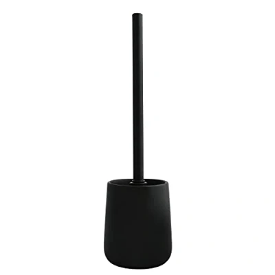 Afbeelding van MSV Toiletborstel in houder/wc borstel Malmo keramiek en rvs zwart 39 x 10 cm