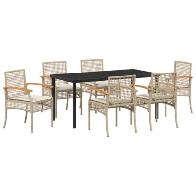 Afbeelding van vidaXL 7 delige Tuin Eetset met Kussens Beige Poly Rattan