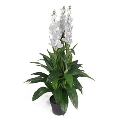 Afbeelding van LEAF 7241 Kunstorchidee cymbidium met zwarte kunststof pot, 90 cm, wit