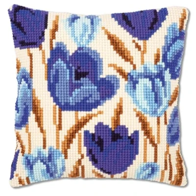 Afbeelding van Borduurkussen blauwe tulpen 0021764