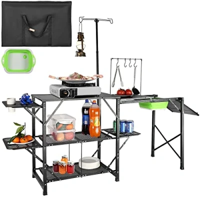 Image de Table de cuisine camping VEVOR Tables station cuisson portables pliantes Étagères et évier